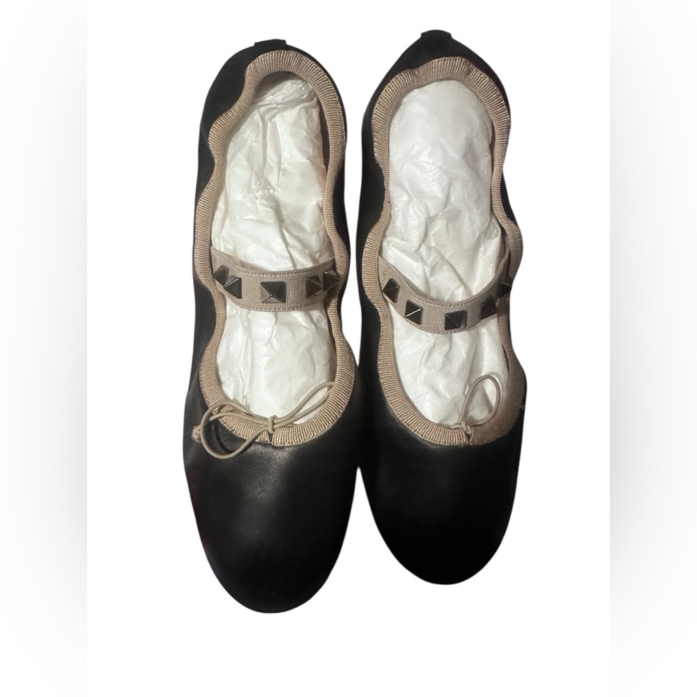 Valentino Black and Cream Studded Flats